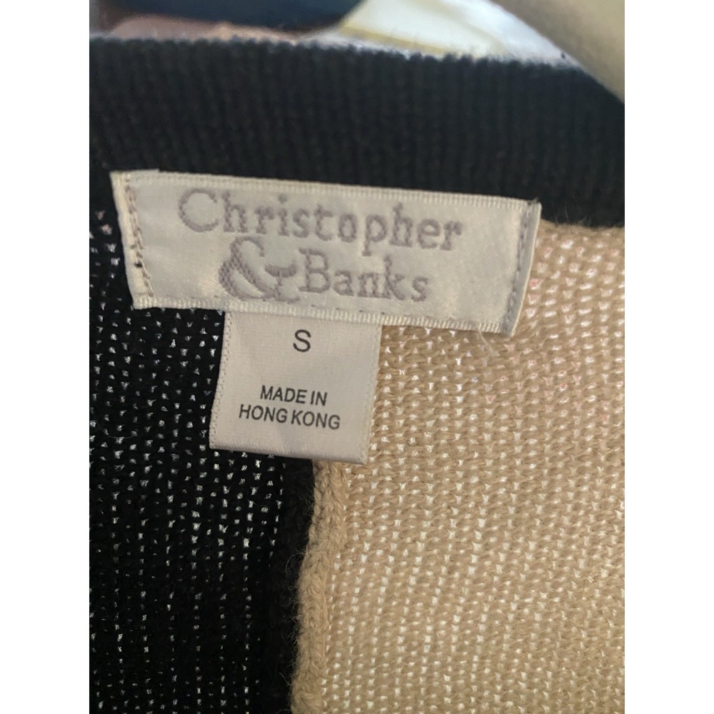 VTG Giraffe Button Black & Camel Color Block Cardigan Christopher & Banks Sz S - Picture 4 of 5